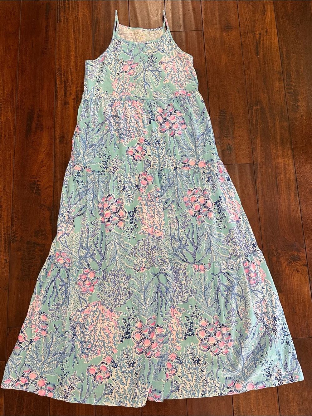 Lilly Pulitzer Girls Blue Tropical Print Maxi Dress Sz XL 12-14